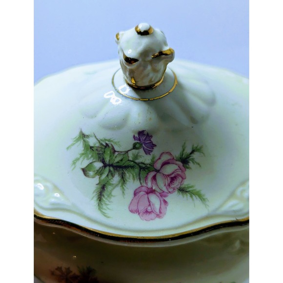 Vintage Homer Laughlin Virginia Rose Sugar Bowl Floral Tureen Rare Design - Picture 6 of 6